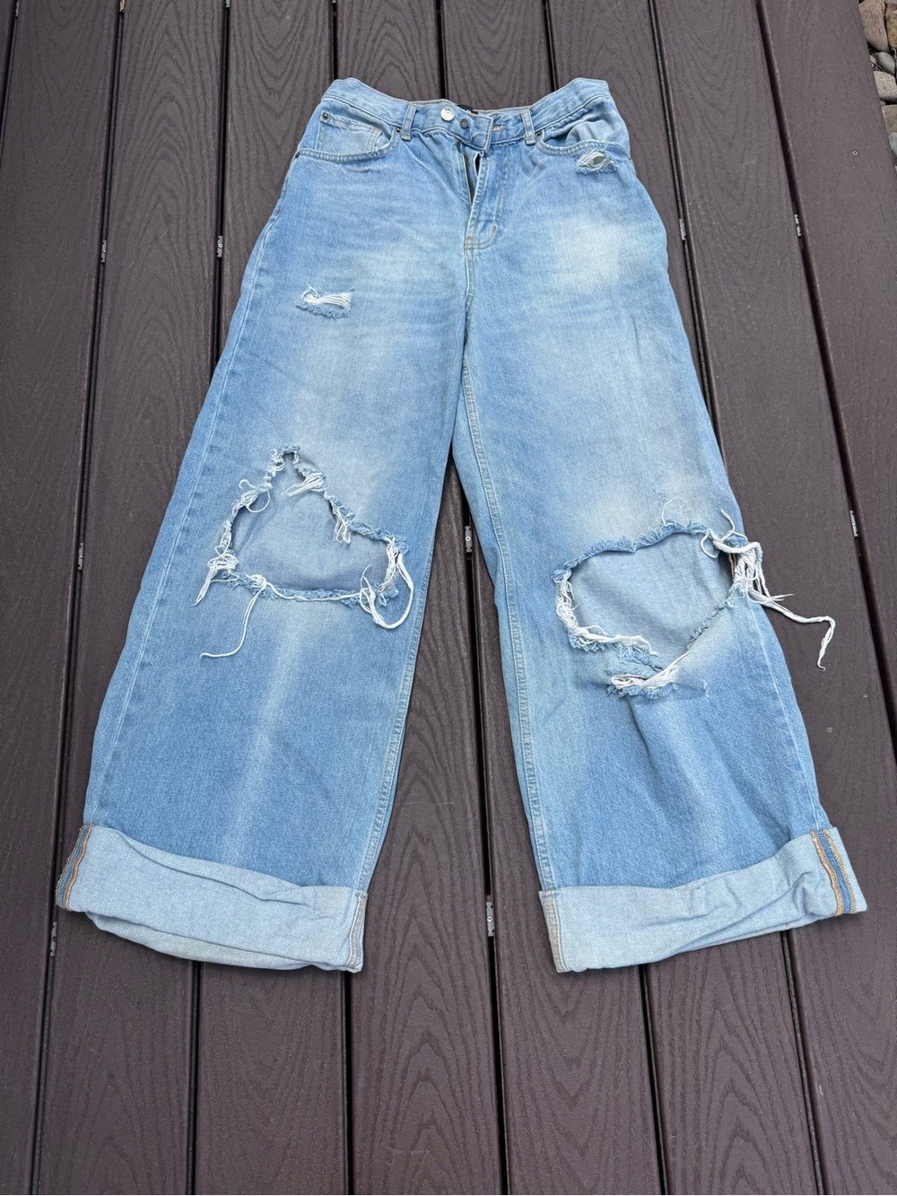 BDG Light Blue Distressed Wide-Leg Jeans